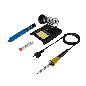 Набор для пайки №4 (паяльник 30Вт, оловоотсос, подставка, припой, губка) REXANT