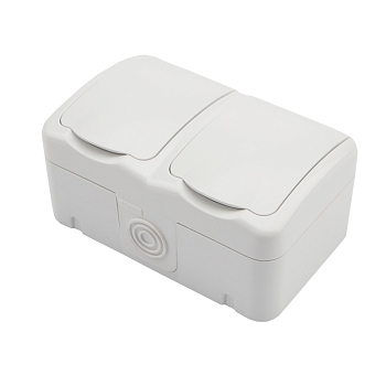 Блок горизонтальный 2 розетки (керамика) Mini OG IP54 с/з, о/у, белый KRANZ