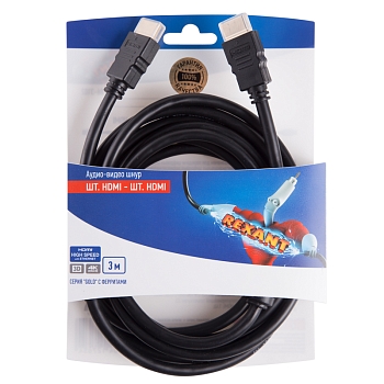 Шнур HDMI - HDMI, 3м, с ферритами, Gold REXANT