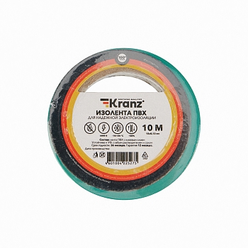 Изолента ПВХ 0,13х15мм, 10м, зеленая KRANZ