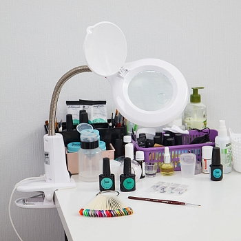 Лупа настольная 3D+12D с подсветкой 40 LED, прищепка, ø100мм, белая REXANT