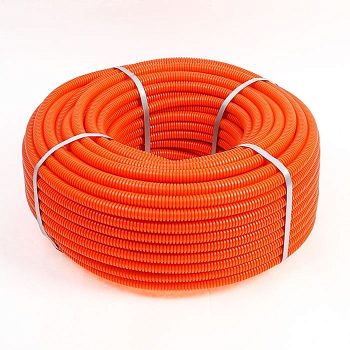 Труба гофрированная из ПНД безгалогенная HF, с зондом, ø16мм, оранжевая (100 м/уп) REXANT