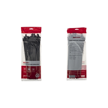 Стяжка кабельная нейлоновая 300x7,6мм, черная (100 шт/уп) REXANT