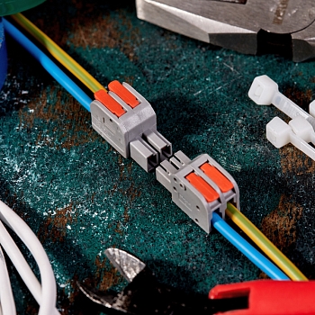 Клемма СМК 222-422R проходная разъемная 2 полюса серая 0,2-2,5/4мм² (50 шт/уп) REXANT