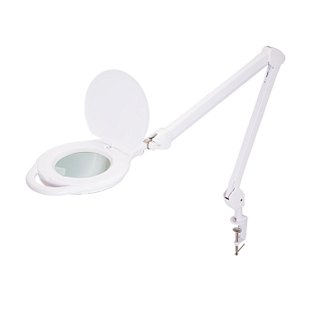 Лупа на струбцине круглая 5D с подсветкой 96 SMD LED, теплый и холодный свет, ø127мм, белая REXANT