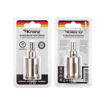 Коронка алмазная 28мм по керамограниту с центровочным сверлом KRANZ