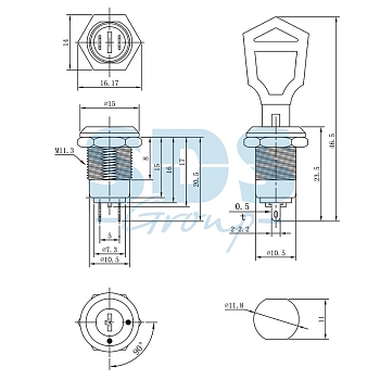 Выключатель ключ Ø12 250V 0.5А (2с) ON-OFF (K12-01)  REXANT
