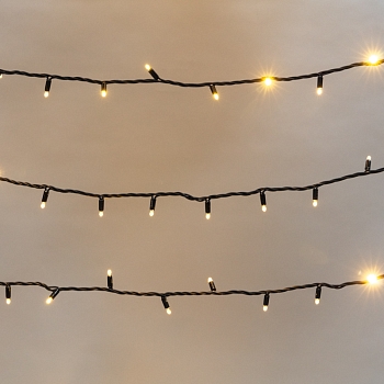 Гирлянда светодиодная Нить 20м 200 LED ТЕПЛЫЙ БЕЛЫЙ черный каучук IP67 постоянное свечение 230В соединяется нужен блок 315-000 NEON-NIGHT