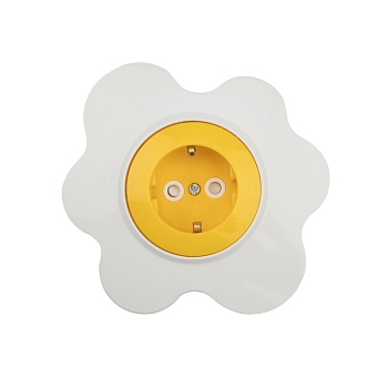 Розетка одноместная HAPPY Яичница с/у, с/з, со шторками, желтая/белая KRANZ