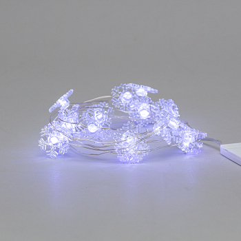 Гирлянда светодиодная Снежинки, 2м, 20LED, БЕЛЫЙ, IP20, 2хCR2032 в комплекте NEON-NIGHT