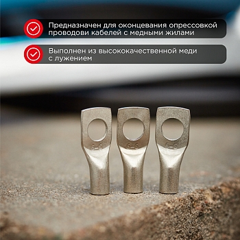 Наконечник медный луженый ТМЛ-Р 6–6 (6мм² - Ø6мм) (в упак. 10 шт.) REXANT