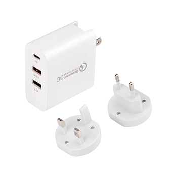 Сетевое зарядное устройство 2xUSB+USB Type-С, переходник + адаптер, 48W белое REXANT