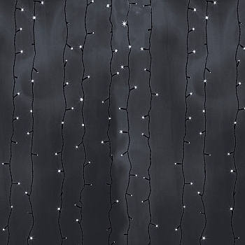 Гирлянда светодиодная Занавес 2х9м 2200 LED БЕЛЫЙ черный ПВХ IP65 эффект водопада 230В не соединяется блок в комплекте NEON-NIGHT