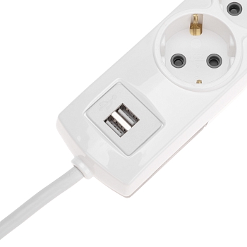 Удлинитель PREMIUM 6 гнезд, 3м, 3х1,5мм², с/з, 2 USB, белый REXANT