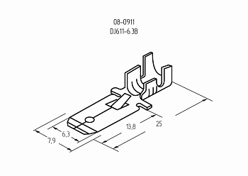Клемма плоская штекер 6.3 мм 0.75-1.5 мм² (РП-п 1.5-(6.3) L = 25,5 мм) REXANT