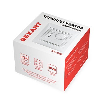 Терморегулятор механический RX-308B, совместим с Legrand серии Valena, белый REXANT