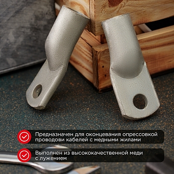 Наконечник медный луженый ТМЛ 150–12–19 (150мм² - Ø12мм) ГОСТ 7386-80 (в упак. 2 шт.) REXANT