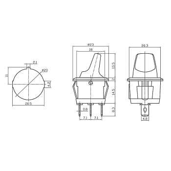 Выключатель клавишный круглый 12В 16А (3с) ON-OFF синий с подсветкой REXANT