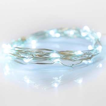 Гирлянда светодиодная Роса 2м, 20LED, ГОЛУБОЙ, IP20, тонкий батарейный блок, 2хCR2032 в комплекте NEON-NIGHT