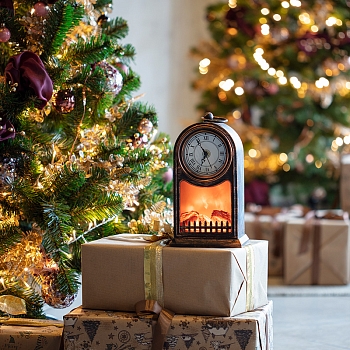 Светодиодный камин Старинные часы с эффектом живого огня 14,7x11,7x25 см, бронза, батарейки 2хС (не в комплекте) USB NEON-NIGHT