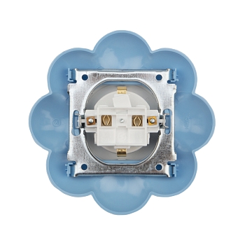 Розетка одноместная HAPPY Цветок с/у, с/з, со шторками, белая/голубая KRANZ