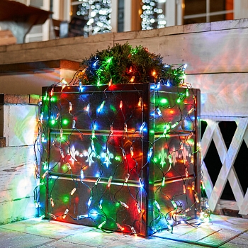 Гирлянда светодиодная Сеть 1х1,5м 160 LED МУЛЬТИ черный ПВХ IP65 свечение с динамикой 230В контроллер в комплекте NEON-NIGHT