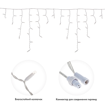 Гирлянда светодиодная Бахрома (Айсикл) 4,8х0,6м 152 LED СИНИЙ белый ПВХ IP65 постоянное свечение 230В нужен блок 303-500-1 NEON-NIGHT