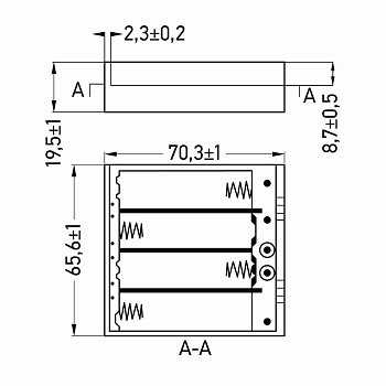 Отсек батарейный BH640, 4хАА (с проводами, закрытый), 1 штука