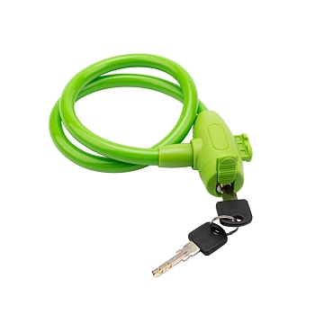Замок тросовый взломостойкий для велосипедов и колясок с ключом 65см зеленый ЧЕТЫРЕ СЕЗОНА