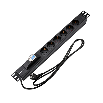 Блок распределения питания для 19" шкафов, горизонтальный, 6 розеток СЕЕ 7/4, 16A, автомат защиты, алюм корп, шнур 2м, вилка СЕЕ 7/7 REXANT