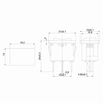 Переключатель клавишный 250В 6А (3с) ON-OFF-ON красный с нейтралью Mini REXANT