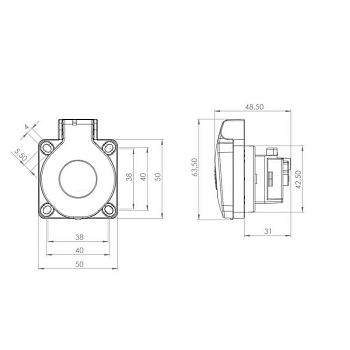 Розетка влагозащищенная панельная с крышкой 1 гнездо, 2Р+РЕ, с/з, с/у, 16А, IP54, серая REXANT
