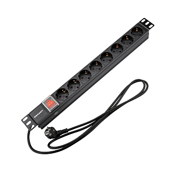 Блок распределения питания для 19" шкафов, горизонтальный, 8 розеток СЕЕ 7/4, 16A, выкл, алюм корп, шнур 2м, вилка СЕЕ 7/7 REXANT