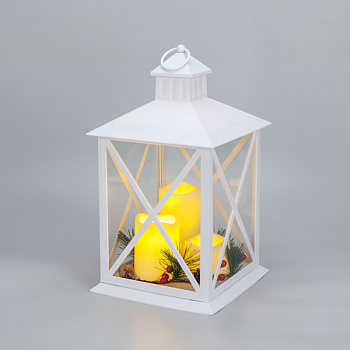 Фонарь декоративный (фигура) с тремя свечами, белый корпус, 24х24х40 см, теплый белый NEON-NIGHT