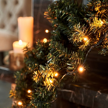 Гирлянда Твинкл Лайт 6 м, темно-зеленый ПВХ, 40 LED, цвет ТЕПЛЫЙ БЕЛЫЙ