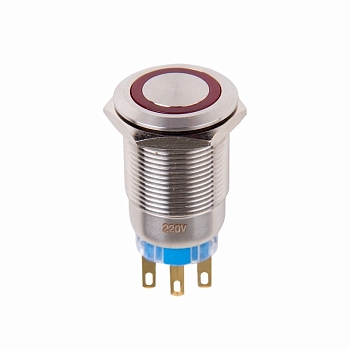 Кнопка  антивандальная Ø19 250В Фикс (5с) ON-OFF/OFF-ON подсв/красная  REXANT (в упак. 1шт.)