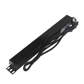 Блок розеток 19", 1U, 16А, 8 розеток, корпус пластик, со шнуром питания