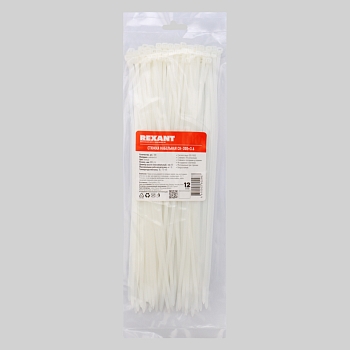 Стяжка кабельная нейлоновая 300x3,6мм, белая (100 шт/уп) REXANT