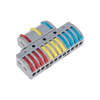 Клемма СМК 3х4 проходная разветвительная 3 полюса, с монтажной площадкой (1 ввод, 4 вывода на полюс) (блистер 4 шт/уп) REXANT