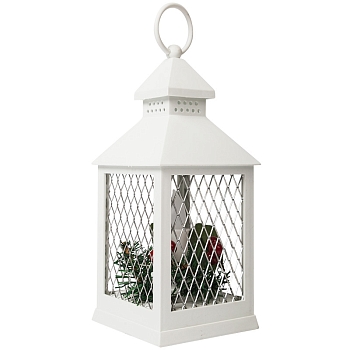 Декоративный фонарь со свечкой, белый корпус, размер 10,5х10,5х24 см, цвет ТЕПЛЫЙ БЕЛЫЙ