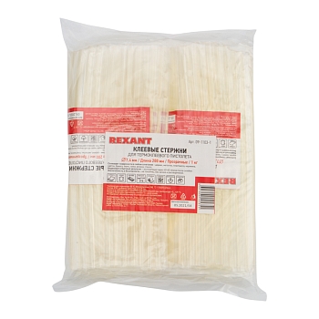 Стержни клеевые Ø7мм, 200мм, прозрачные, 1кг (0,5кг + 0,5кг), пакет REXANT