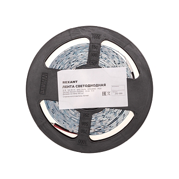 Лента светодиодная 12В, SMD2835, 9,6Вт/м, 60 LED/м, 3000K, 8мм, 5м, IP20 REXANT