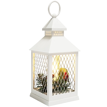 Декоративный фонарь со свечкой, белый корпус, размер 10,5х10,5х24 см, цвет ТЕПЛЫЙ БЕЛЫЙ