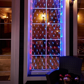 Гирлянда светодиодная Сеть 2х0,7м 176 LED КРАСНЫЙ/СИНИЙ черный ПВХ IP65 свечение с динамикой 230В контроллер в комплекте NEON-NIGHT