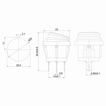 Выключатель клавишный круглый 250В 6А (3c) ON-OFF синий с подсветкой и влагозащитой REXANT