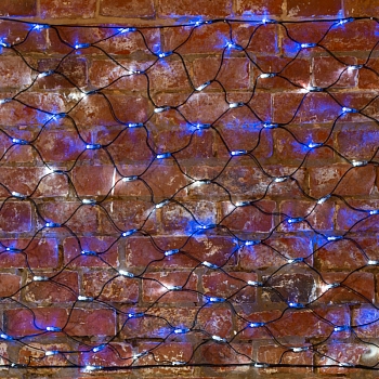 Гирлянда светодиодная Сеть 2х0,7м 176 LED БЕЛЫЙ/СИНИЙ черный ПВХ IP65 свечение с динамикой 230В контроллер в комплекте NEON-NIGHT