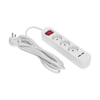 Удлинитель STANDARD 3 гнезда, 5м, 3х1,0мм², с/з, с выключателем, 2 USB, белый REXANT