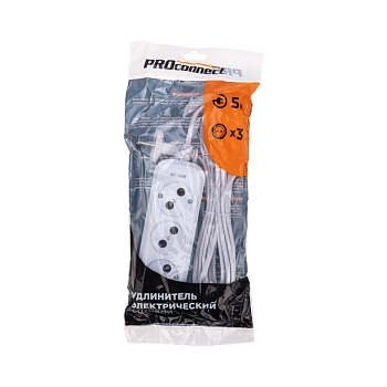 Удлинитель 3 гнезда, 5м, 2х0,75мм², б/з, белый PROconnect
