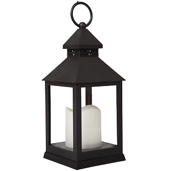Декоративный фонарь со свечкой, черный корпус, размер 10,5х10,5х24 см, цвет ТЕПЛЫЙ БЕЛЫЙ