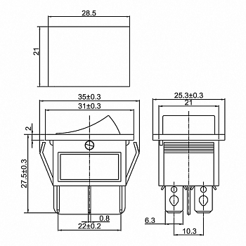Переключатель клавишный 250В 15А (6с) ON-ON красный с подсветкой (1 шт/уп) REXANT